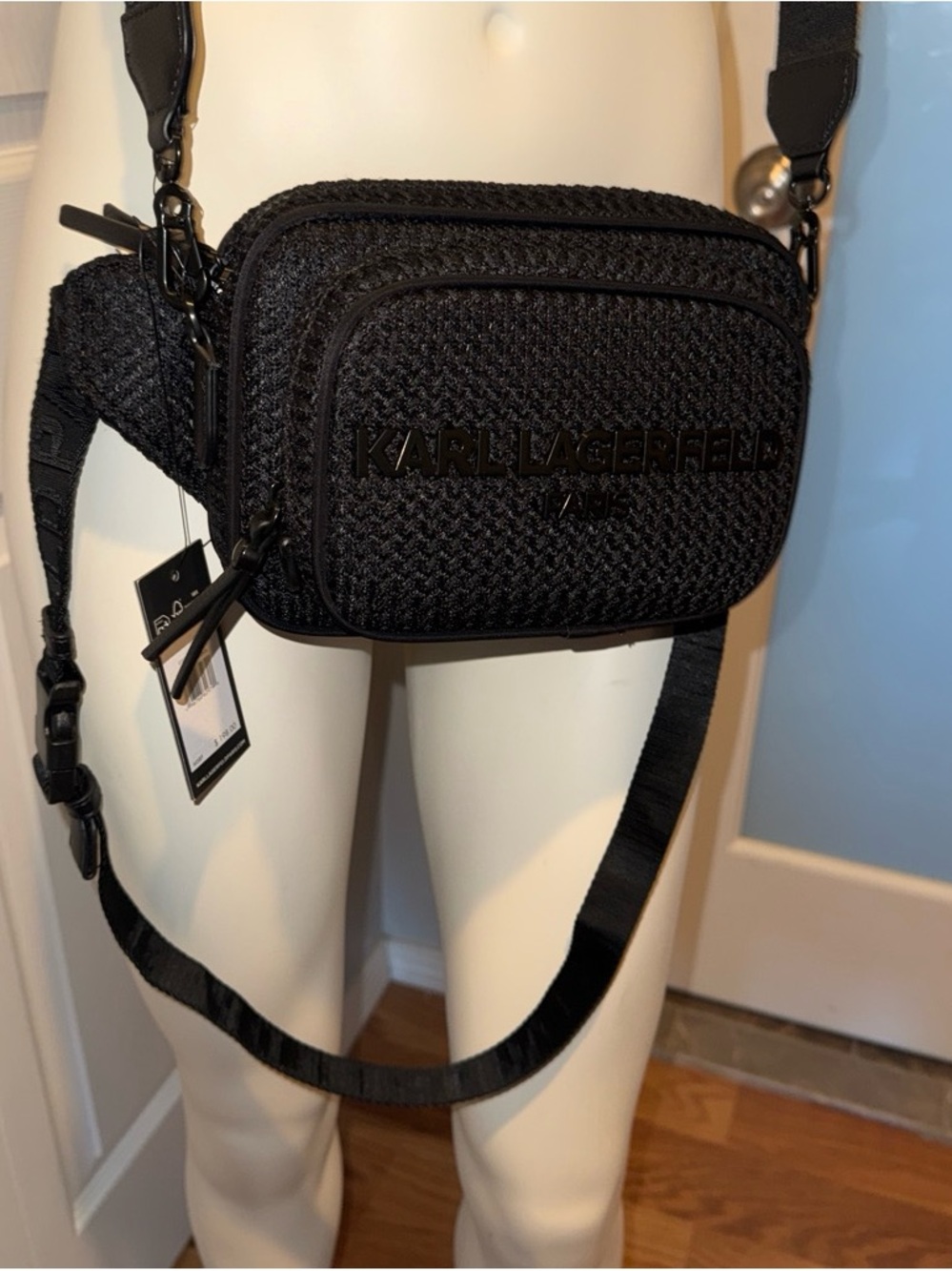 Karl Lagerfeld Black Textured Logo Crossbody Bag
